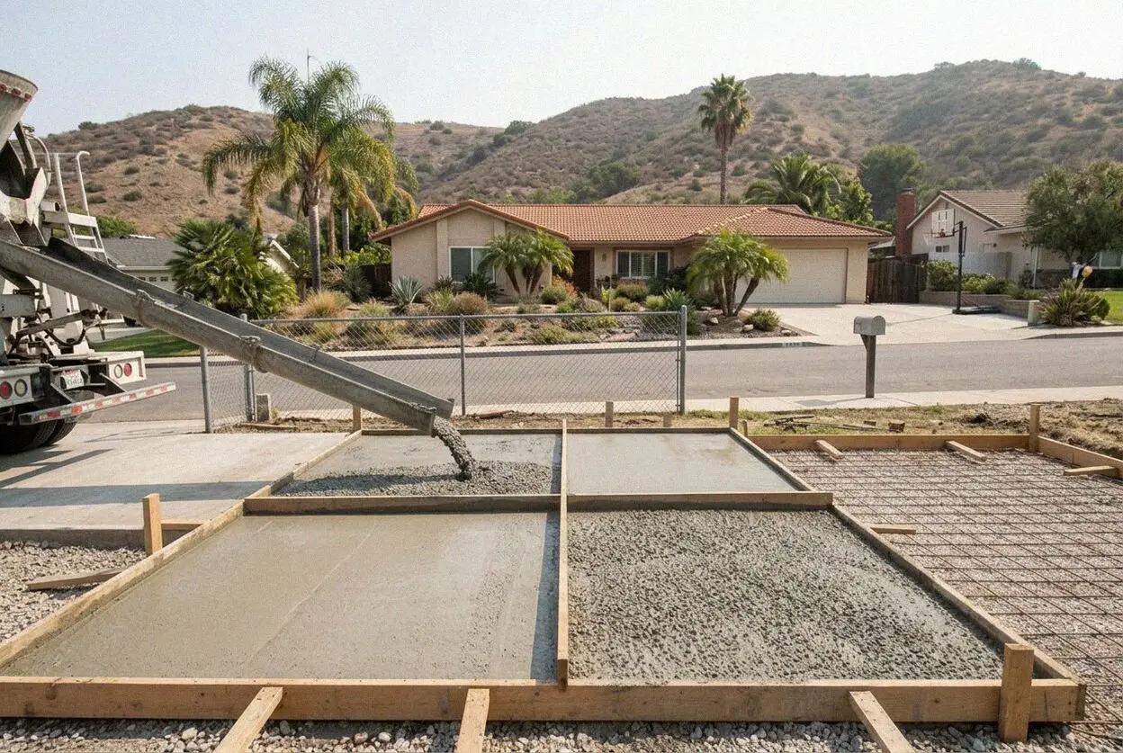A new concrete patio on a bluff top lot above the harbor in Dana Point
