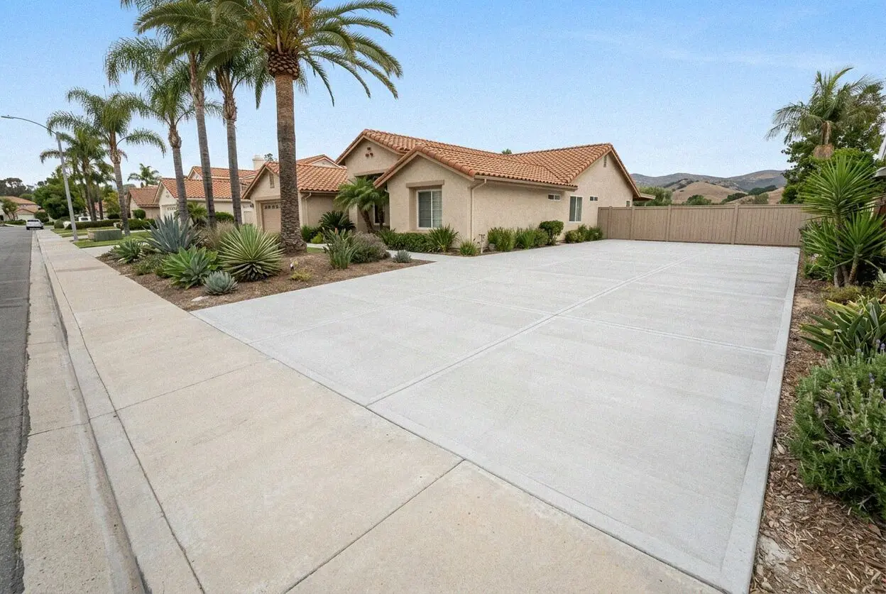 New concrete driveway on a sloped lot at a Mission Viejo tract home