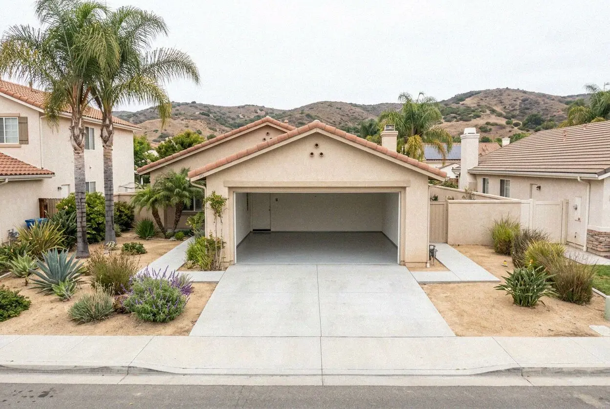 New concrete garage floor slab in a Laguna Hills tract home