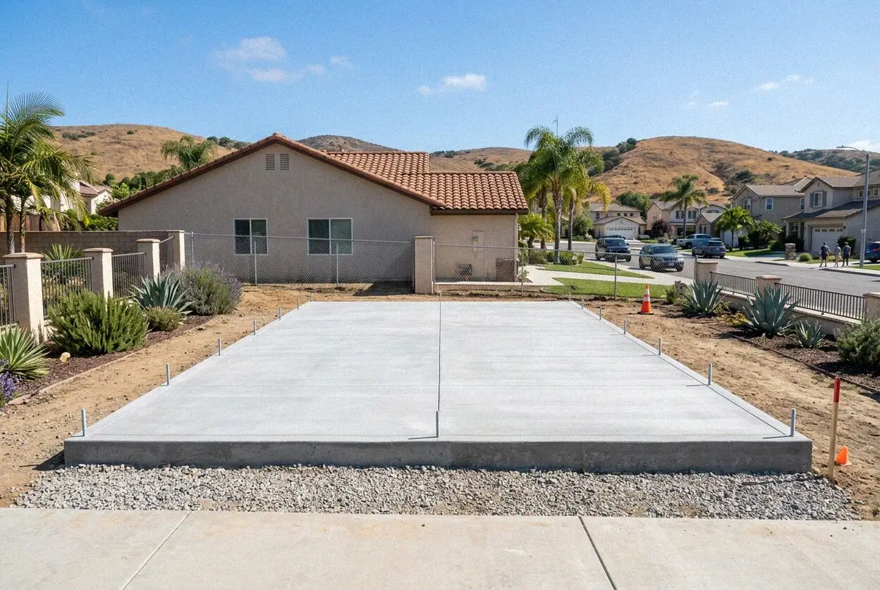 Concrete slab foundation for a room addition at an Aliso Viejo home