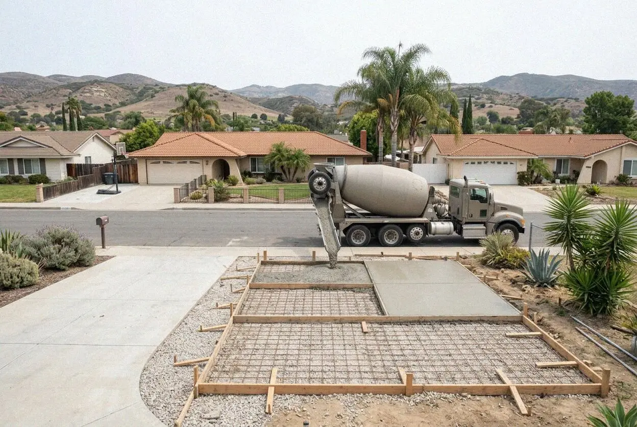 A new concrete driveway at a ranch house on a San Juan Capistrano lot