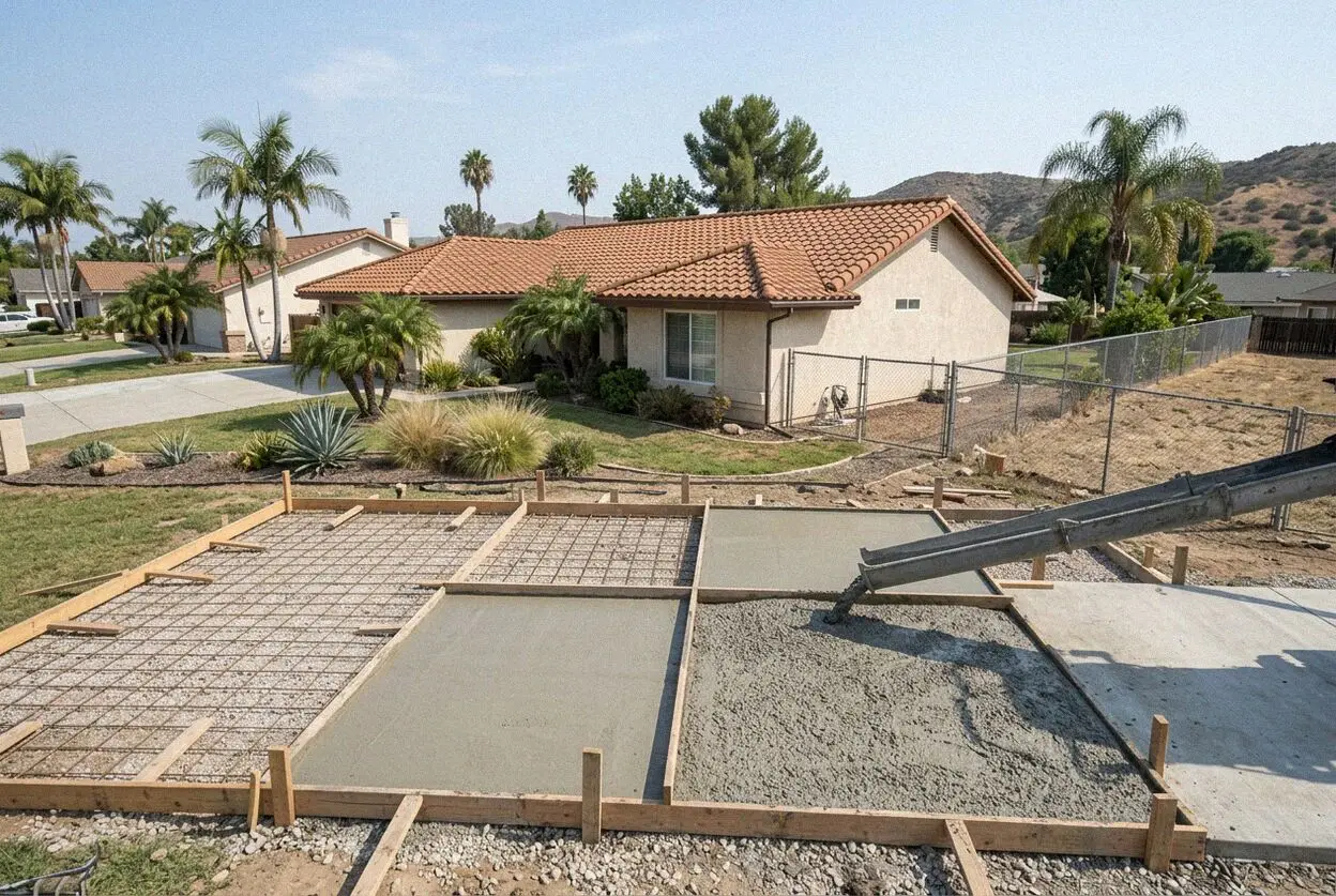 A long new concrete driveway on a half acre lot in Villa Park