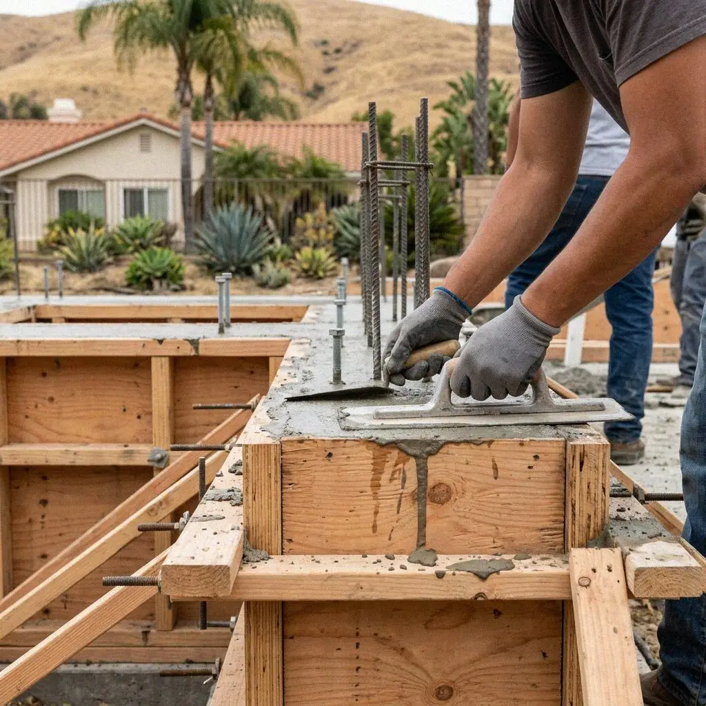 Vertical rebar tied into a footing cage for a Mission Viejo stem wall